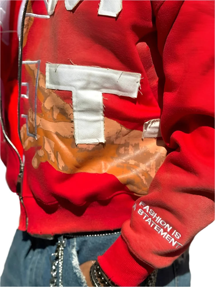Loose Zip-up "I AM ART" Sweatshirt (Silk Hoodie)