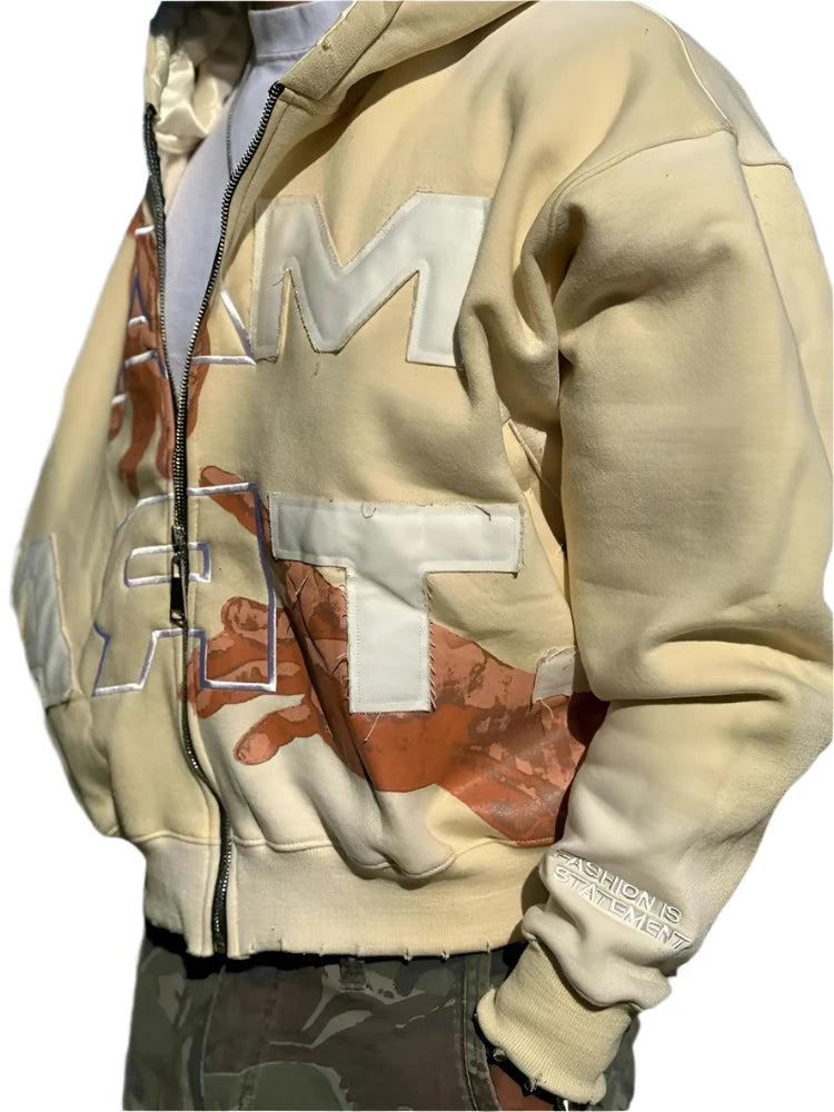 Loose Zip-up "I AM ART" Sweatshirt (Silk Hoodie)