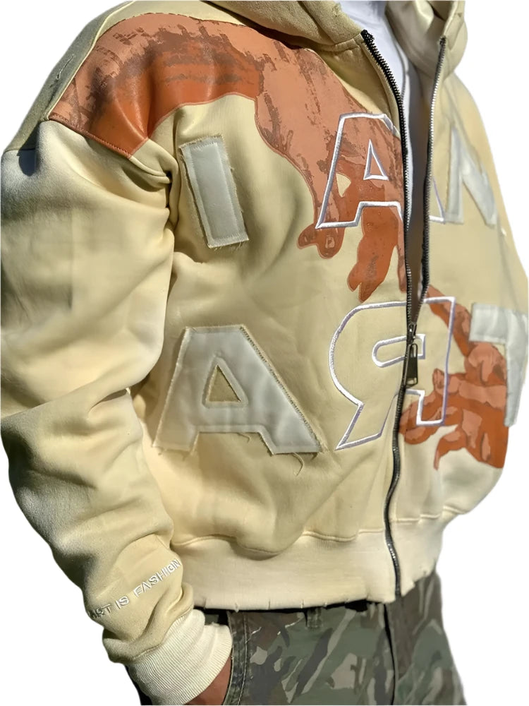 Loose Zip-up "I AM ART" Sweatshirt (Silk Hoodie)