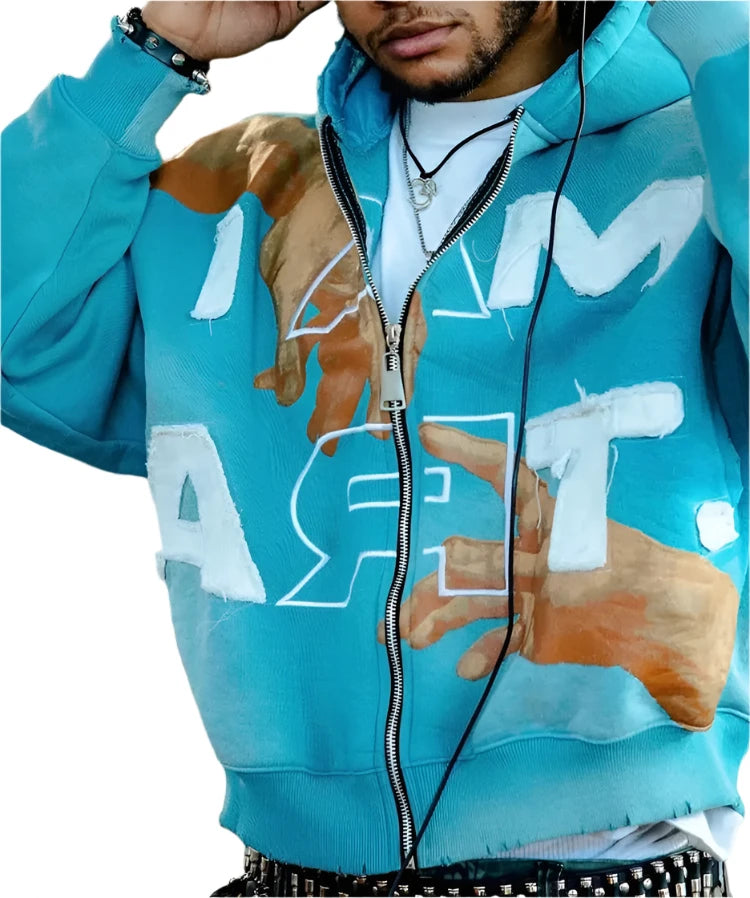 Loose Zip-up "I AM ART" Sweatshirt (Silk Hoodie)