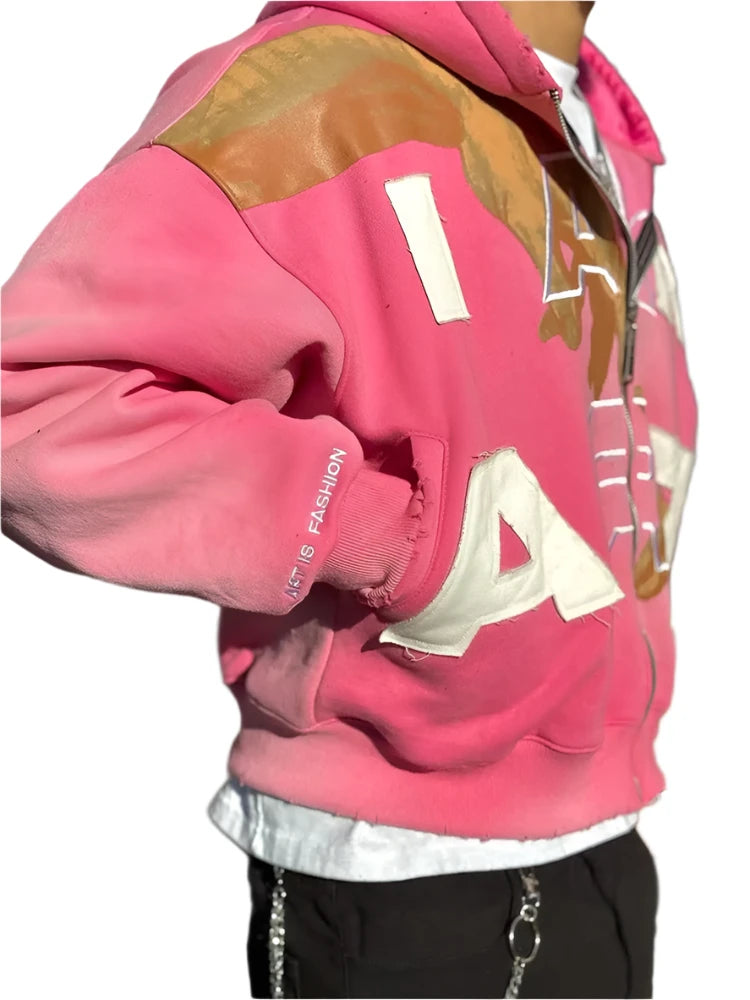 Loose Zip-up "I AM ART" Sweatshirt (Silk Hoodie)