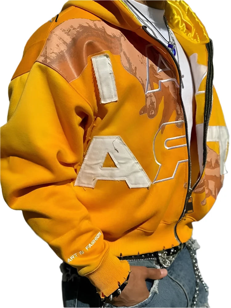 Loose Zip-up "I AM ART" Sweatshirt (Silk Hoodie)