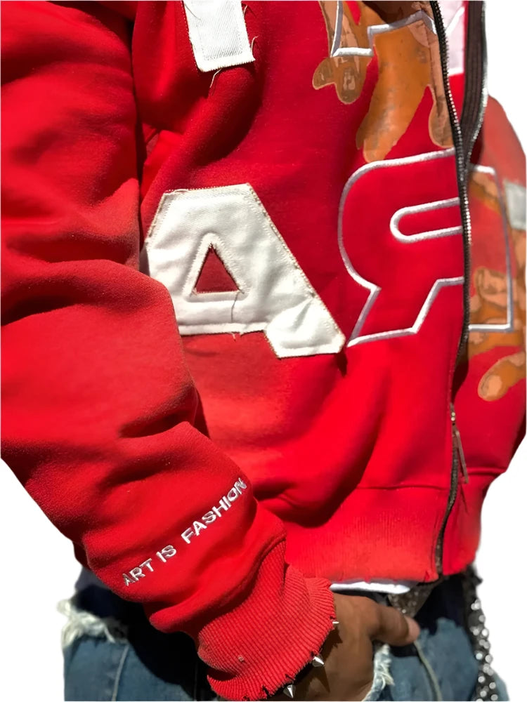 Loose Zip-up "I AM ART" Sweatshirt (Silk Hoodie)