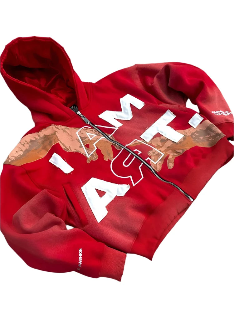 Loose Zip-up "I AM ART" Sweatshirt (Silk Hoodie)