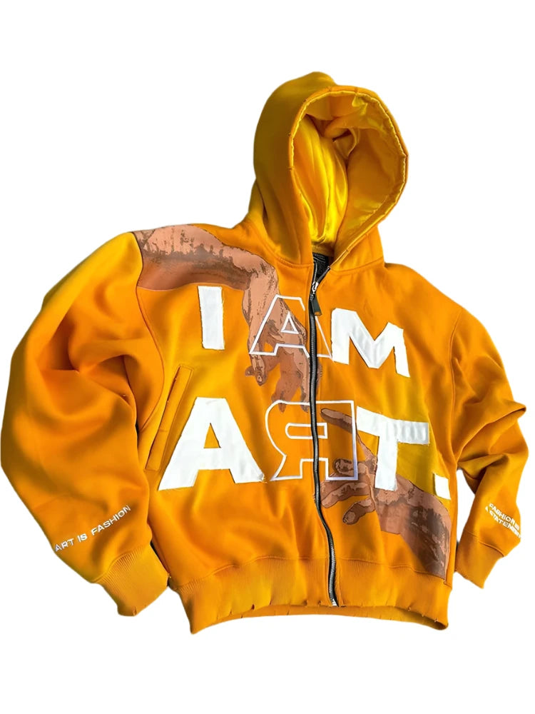 Loose Zip-up "I AM ART" Sweatshirt (Silk Hoodie)