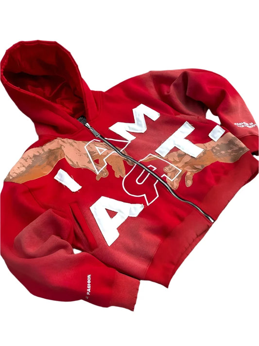 Loose Zip-up "I AM ART" Sweatshirt (Silk Hoodie)